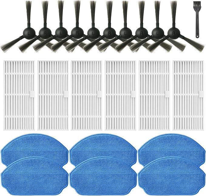 Replacement Parts for MAMNV BR151, for ZCWA BR151, for Kilgone G20, for MANVINS G20, for XIEBro Life BR151, for iMartine BR151, for ONSON BR151, for MANVN BR151,10 Side Brush, 6 HEPA Filter, 6 Mop Pad