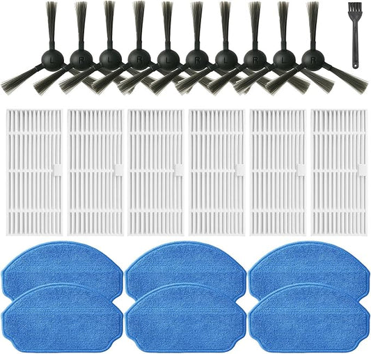 Replacement Parts for MAMNV BR151, for ZCWA BR151, for Kilgone G20, for MANVINS G20, for XIEBro Life BR151, for iMartine BR151, for ONSON BR151, for MANVN BR151,10 Side Brush, 6 HEPA Filter, 6 Mop Pad