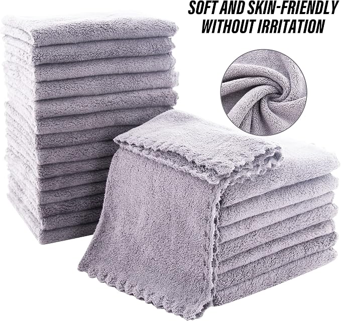 MOONQUEEN Ultra Soft Premium Washcloths Set - 12 x 12 inches - 72 Pack - Quick Drying - Highly Absorbent Coral Velvet Bathroom Wash Clothes (Light Grey)
