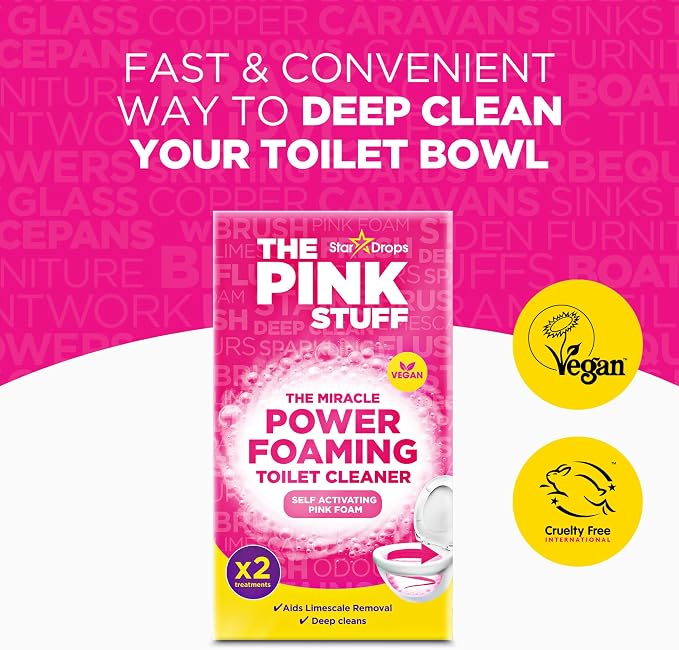 Stardrops The Pink Stuff Miracle Power Foaming Toilet Cleaner – Self-Activating Formula for Deep Cleaning,Stain Removal,and a Fresh Shine – Bathroom Essential,(Pack of 6)