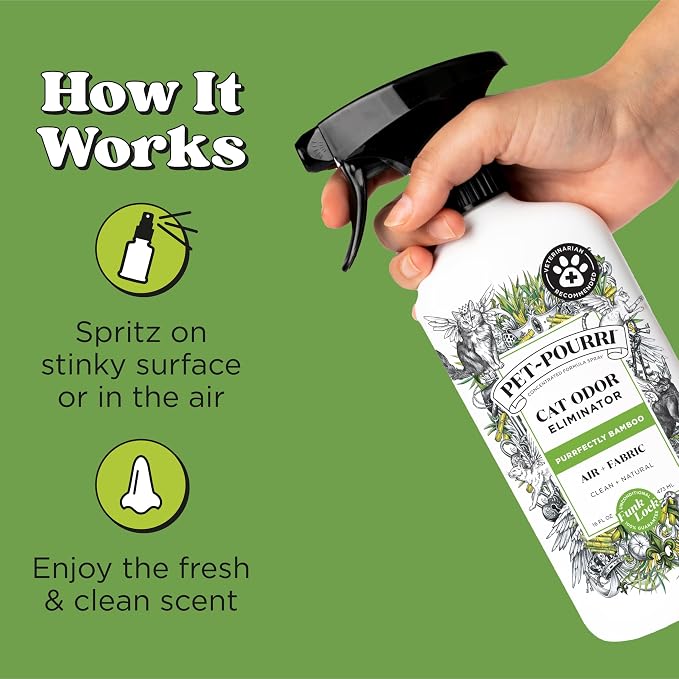 Pet-Pourri Air + Fabric Purrfectly Bamboo Cat & Home Deodorizer Spray, 16 Fl Oz, Up to 800 Uses, Pet Odor Remover with Essential Oils, for Air, Carpet, Urine, Vet Recommended, Bamboo, Jasmine & Pear
