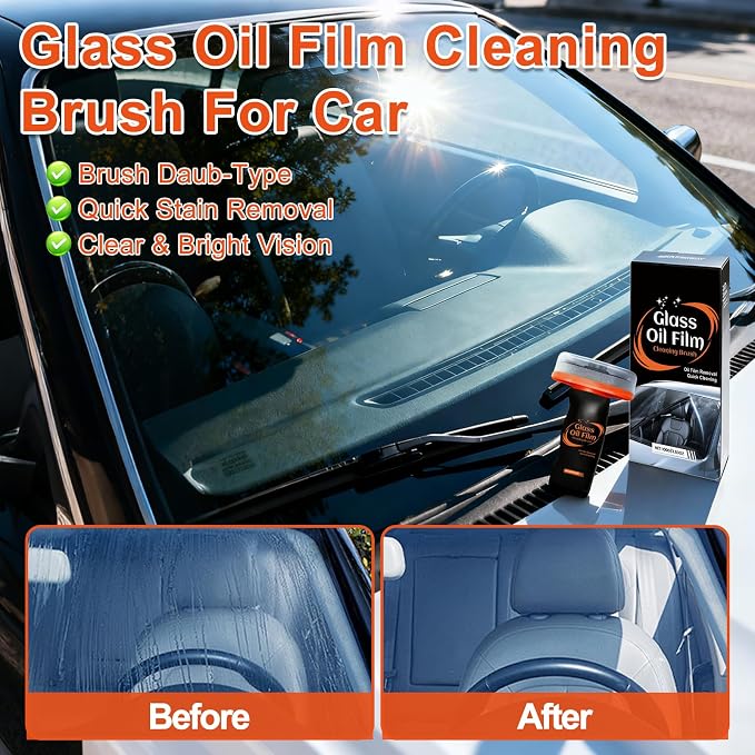 Glass Oil Film Remover for Car, Hand-Held Glass Emulsion Cleaner, Glass Cleaner Automotive Oil Film Cleaning Brush for Car Windows, Windshield and Mirrors, Improve Driving Visibility