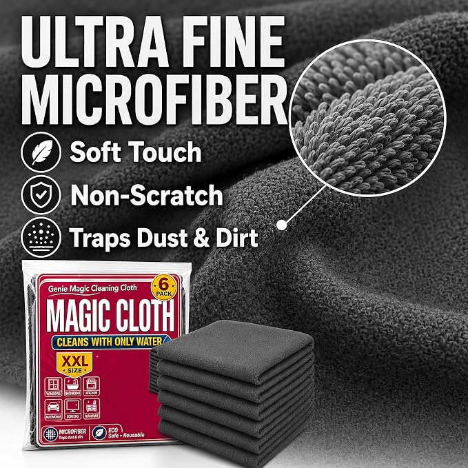 6Pcs-XXL Extra Large Magic Cleaning Cloth, 8x12 Inch Thick Microfiber Cleaning Cloth, Lint Free & Streak Free Reusable Cloths for Glass, Windows, Kitchen, Screens, Car & Household Cleaning