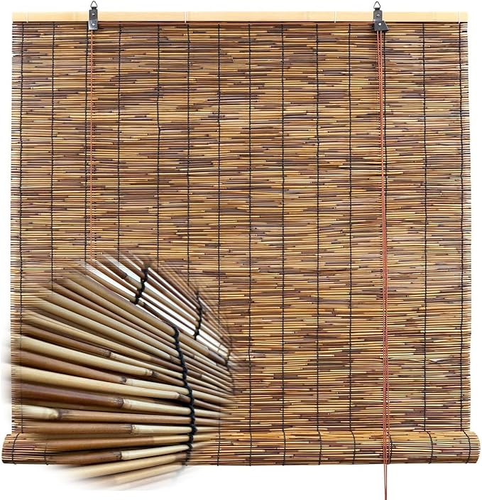 Cordless Privacy Screen Bamboo Roller Blind, Natural Reed Shades For Patio Outdoor, Bamboo Blind Light Filtering With Lift, Custom sizes 10" 20" 27" 30" 34" 38" 45" 49" 50" 55" 63" 68" 72" 77"(W36"x H