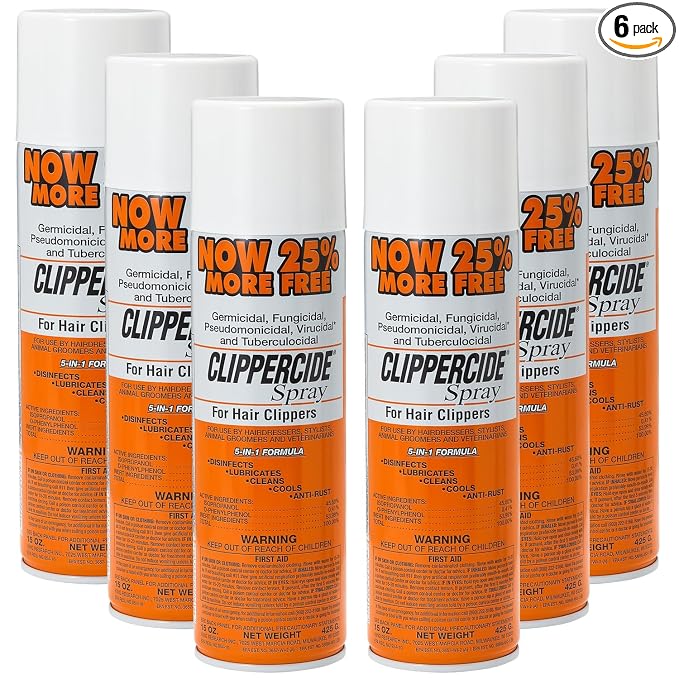 CLIPPERCIDE 5-in-1 Clipper Disinfectant Spray 15oz, 6 Pack | Cleans, Lubricates, Cools, Prevents Rust & Disinfects | Professional Clipper Spray for Barbers, Stylists & Pet Groomers | Made by BARBICIDE