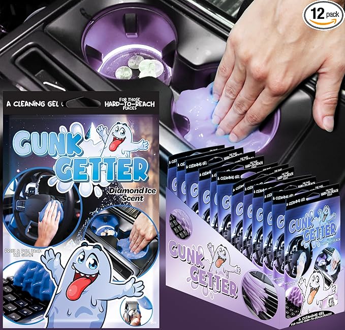 Car Cleaning Gel 12 Pack for Those Hard to Reach Places, Automotive Cup Holder Electronic Keyboard Office, Slime Gel Cleaner Dust Crumb Removal (Diamond Ice, 12 Pack)