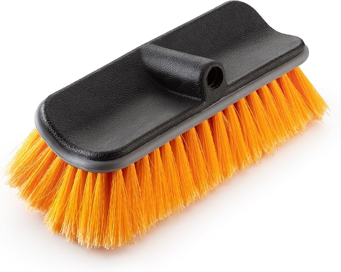 Hard Bristle Deck Scrub Brush Heavy Duty (Pole Sold Separately) | Concrete Scrub Brush for Exterior House Cleaning // Screw On Floor Brush Scrubber Fits Standard Acme Threaded Extension Poles