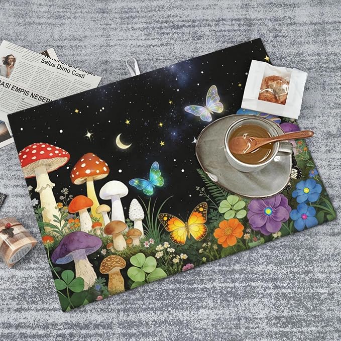 Mushroom Dish Drying Mat, for Kitchen Counter Microfiber Absorbent, Aesthetics Dish Draining Mat Extra Large 18"x24"