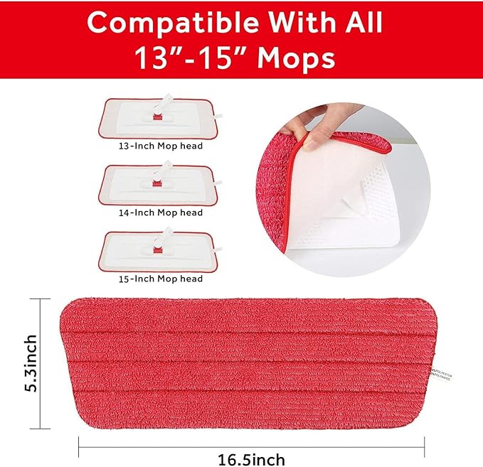 16.5" Microfiber Mop Pads Refills, 3 Pack Reusable Replacement Heads | reusable wet mop refills, machine washable for 14-16 inch spray mops, hardwood floors, dust cleaning & scrubbing