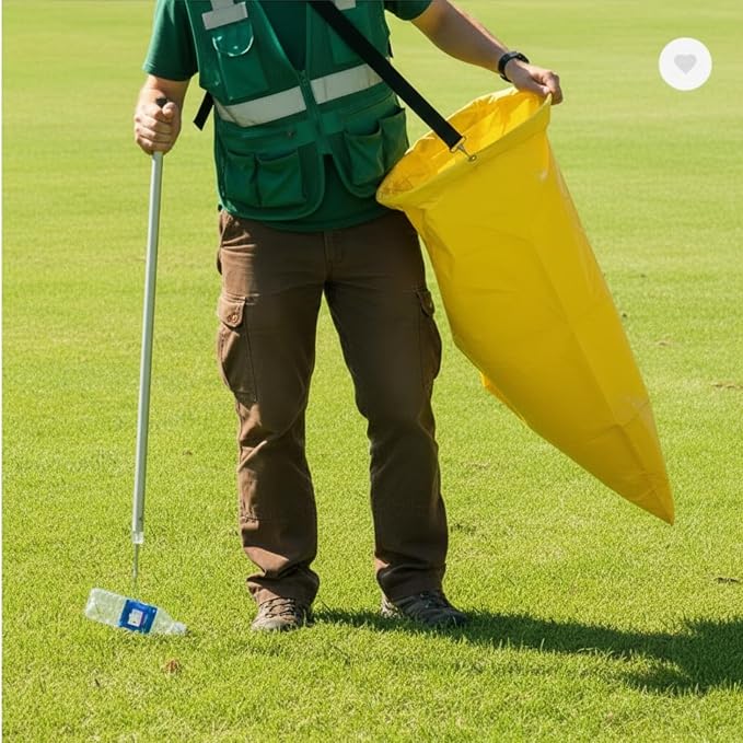 Faccito 1 Pack Litter Bag with Shoulder Strap Trash Pickup Bag Holder Lawn Leaf Chute Vinyl 4.45 Cubic Feet No Bending Portable Trash Picker Grabber for Patio Yard Garden (Yellow)