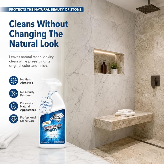 Black Diamond Stoneworks Soap Scum Remover – Natural Stone Safe Shower Cleaner for Marble, Granite, Travertine, Tile & Glass – Removes Soap Scum, Hard Water Buildup & Residue