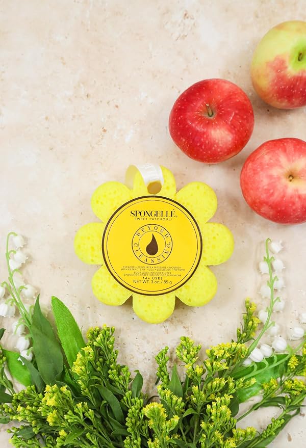 Spongellé Sweet Patchouli Wild Flower Bath Sponge | Built-in Body Wash & Body Scrubber, Shower Loofah Sponge for Women | 14+ uses
