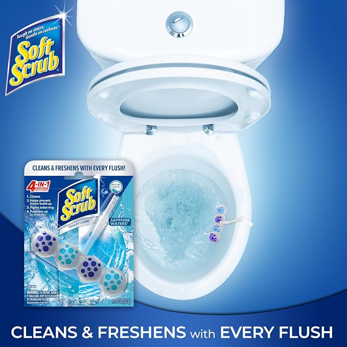 Soft Scrub 4-in-1 Rim Hanger Toilet Bowl Cleaner, Sapphire Waters, 2 Count，2 Count