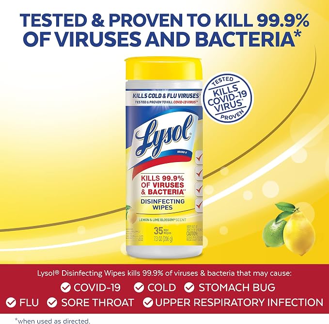 Lysol Disinfectant Wipes, For Disinfecting, Deodorizing, and Cleaning, Lemon & Lime Blossom, 35ct (Pack of 2)