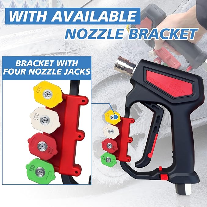 RIDGE WASHER Pressure Washer Gun 5000 PSI with Nozzle Bracket | 12 GPM, Tigger Gun with 1/4" Quick Connector, 360° Swivel 3/8" NPT Thread, M22-14mm & M22-15mm Fitting