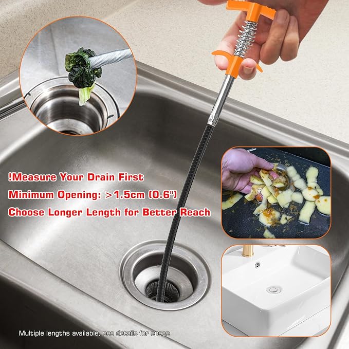 New Upgrade 35 inch Drain Snake Hair Drain Clog Remover Tool - Sink Drain Cleaner for Toilet Sewer Shower Kitchen Bathroom Tub Clogged Drains Opener Cleaning Tool, Flexible Grabber Claw Pick Up Tool