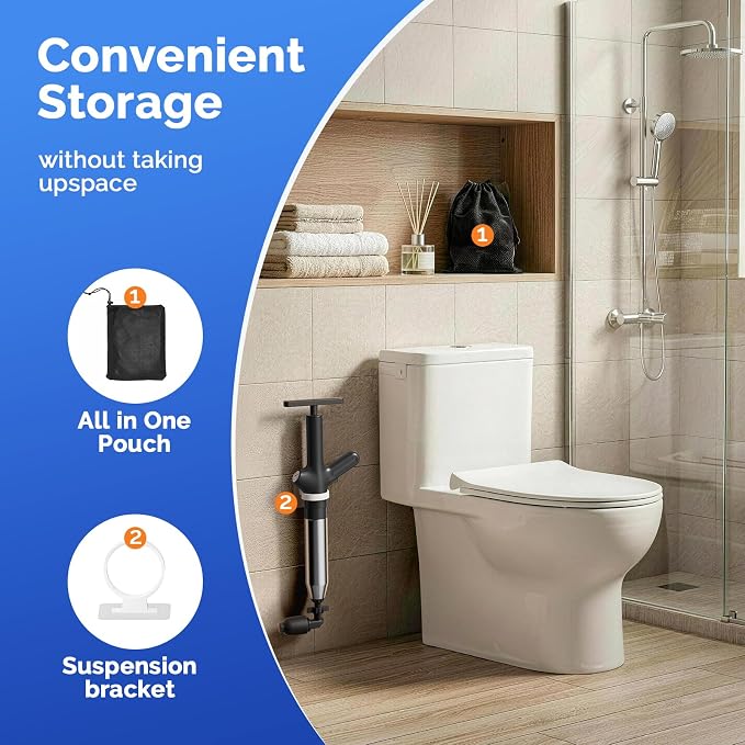 HAMITOR Toilet Plunger Drain Clog Remover: High Pressure Air Plunger & Heavy Duty Toilet Snake with Barometer for Bathroom,Sink - Unclogging Tool for Failed Traditional Plungers, Black