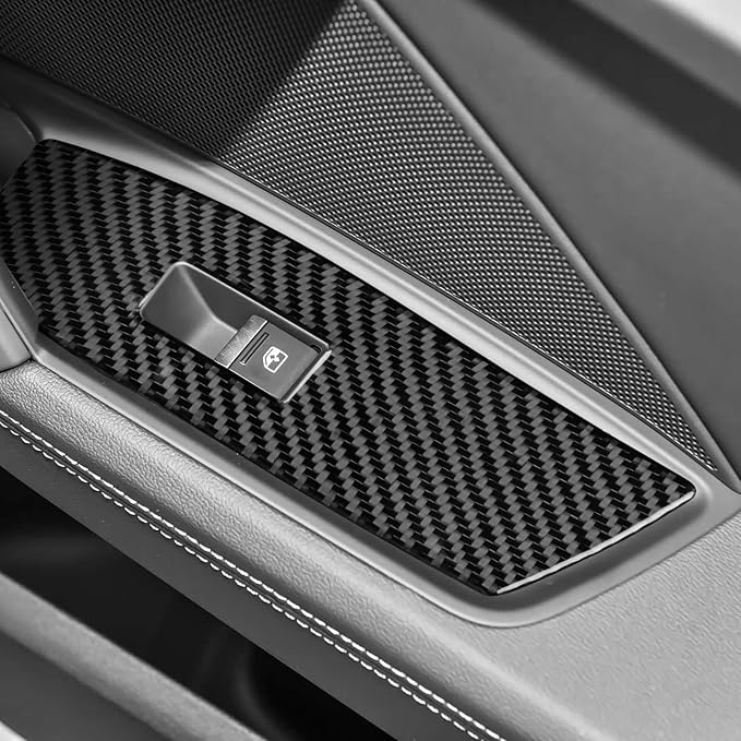 Real Carbon Fiber Door Stickers Fit for Audi A3 8Y S3 2021-2025 | Trim Door Window Switch Panel Cover | Accessories | Anti-scratch | Self-adhesive