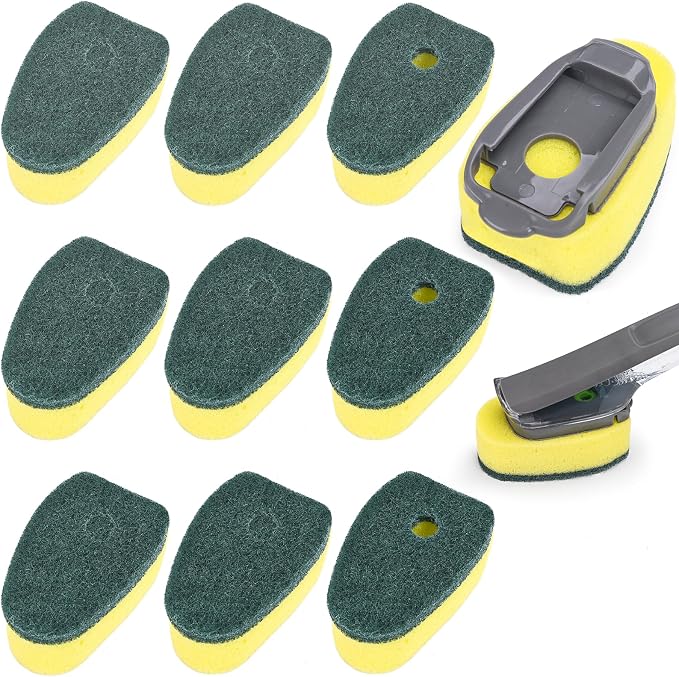 Sponge Dishwand Brush Refills for Scotch-Brite Dishwand - 10 Pack Dish Soap Non-Scratch Brush Refills for Nonstick Pots and Pans, Glass & Tubs（Green）