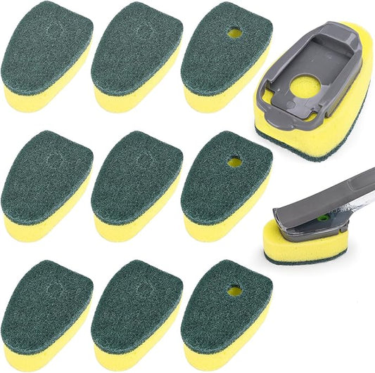 Sponge Dishwand Brush Refills for Scotch-Brite Dishwand - 10 Pack Dish Soap Non-Scratch Brush Refills for Nonstick Pots and Pans, Glass & Tubs（Green）