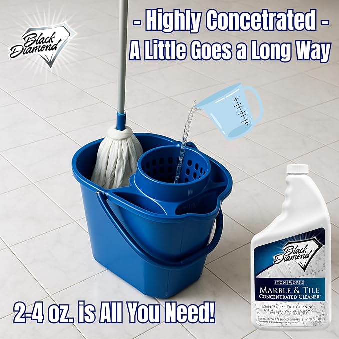 Black Diamond Stoneworks Marble & Tile Floor Cleaner Concentrate, pH Neutral, Streak-Free & No-Rinse Formula for Granite, Travertine, Limestone, Slate, Ceramic & Porcelain Floors (1 Quart)