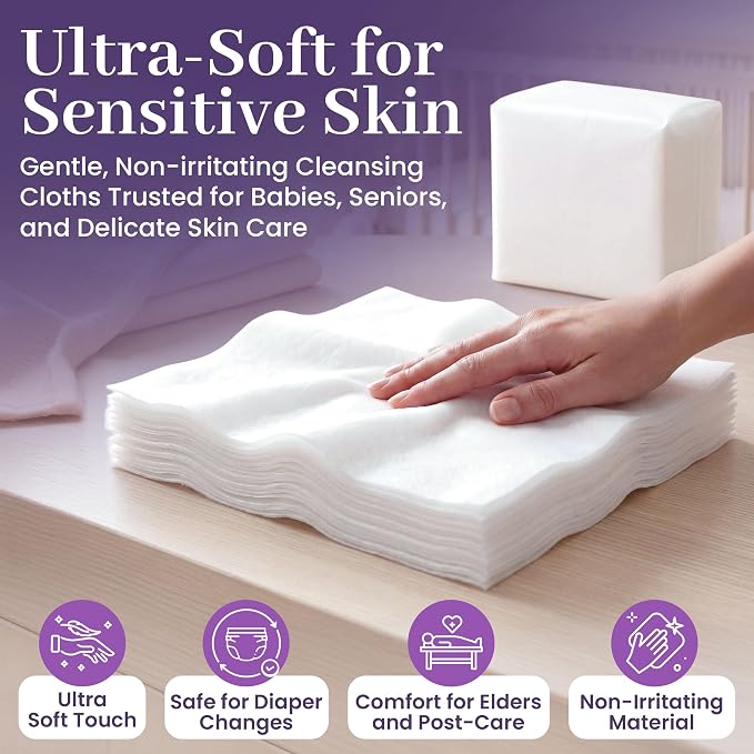 Disposable Dry Wipes, 50 Pack – Ultra Soft Non-Moistened Cleansing Cloths for Adults, Incontinence, Baby Care, Face Makeup Removal – 9.5" x 13.5" - Hospital Grade, Durable – by ProHeal