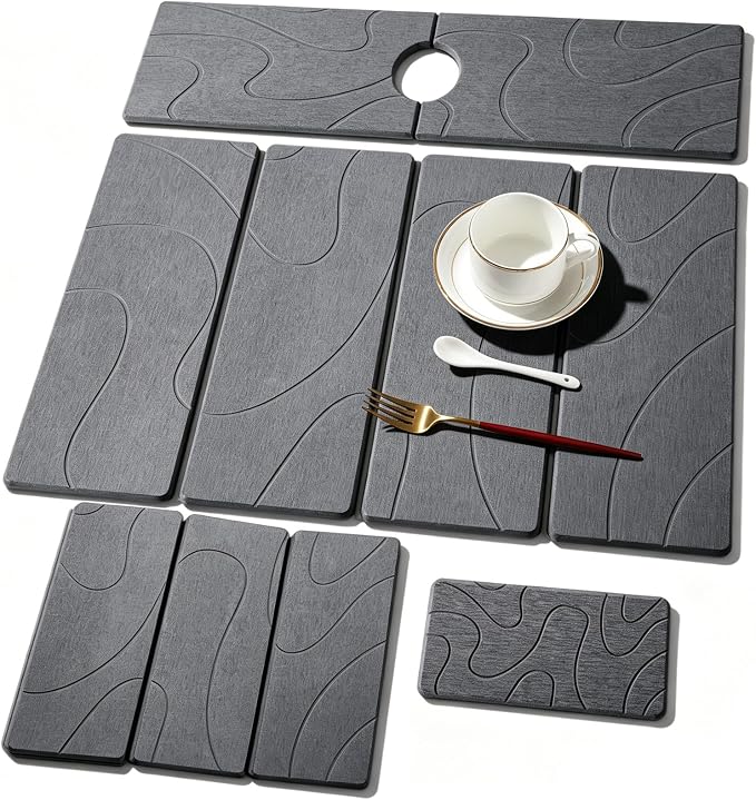 3 PCS Large Stone Dish Drying Mat for Kitchen Counter, Quick Dry Stone Dishes Mats, Sink Faucet Mat, Minimalist Water Absorbing Diatomaceous Earth Drying Pad for Countertop Tableware, Bottles