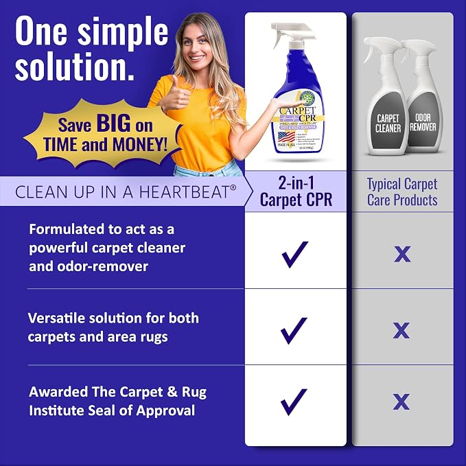Carpet CPR Spot & Stain Remover (32 oz.) - Eliminates Stains & Odors On Carpet, Rugs, & Car Mats In Seconds, Removes Toughest Carpet Spots Permanently