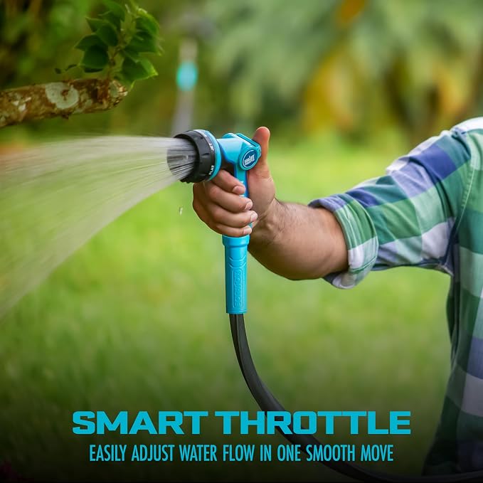 Aqua Joe AJHN102 Heavy-Duty Metal Multi-Function Hose Nozzle with Smart Throttle and 7 Sprayer Patterns