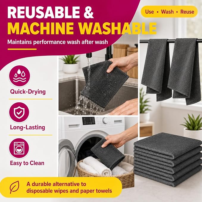 Magic Cleaning Cloths,Thick Microfiber (5PC) | Streak Free For Glass & Kitchen,Microfiber Cleaning Cloths 16x12 Inch, Lint Free Reusable Cleaning Rags