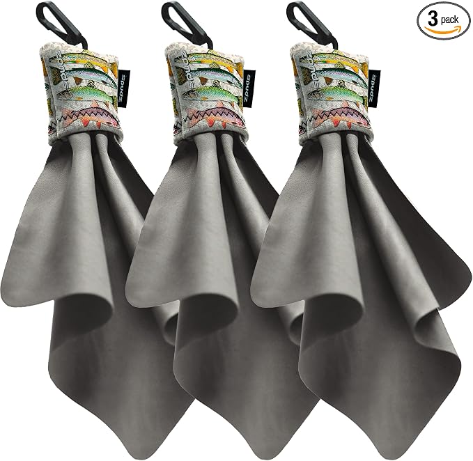SPUDZ Ultra Microfiber Lens Cleaner with Closeable Bottom – Clip-On Pouch, Washable – for Binoculars, Scopes, Glasses, Screens | Ultra Four Trout, 6 x 6 Inch (3-Pack)
