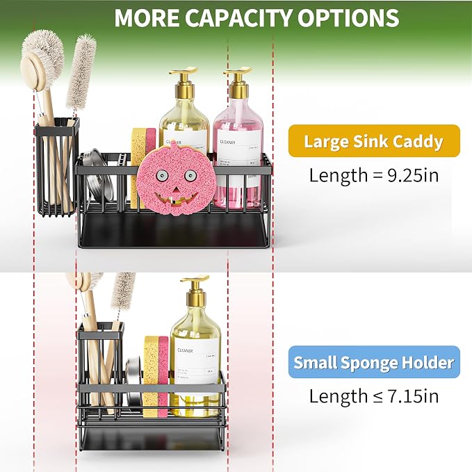 Cisily 8.26'' Sponge Holder for Kitchen Sink, Smiley Face Sink Caddy with Removable Brush Holder,Self-Draining Sponge Caddy for Sponge,Soap,Dish Brush,Scrubber,Kitchen Essentials and Gadgets