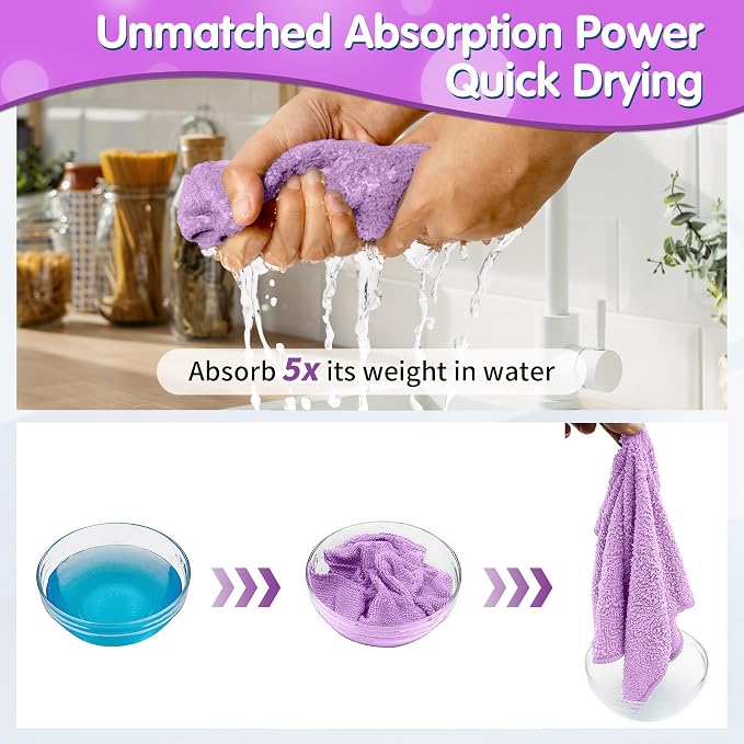 FIXSMITH Purple Microfiber Cleaning Cloth -Pack of 8, Highly Absorbent Cleaning Rags, 16"X12" All Purpose Cleaning Towels for Housekeeping, Kitchen, Car, Lint Free and Reusable Microfiber Towels