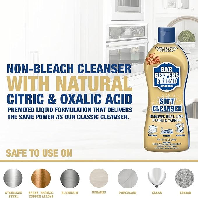 Bar Keeper Friend Soft Cleanser Liquid (2 x 26 Ounce) Multipurpose Cleaner & Rust Stain Remover for Stainless Steel, Porcelain, Ceramic, Tile & More