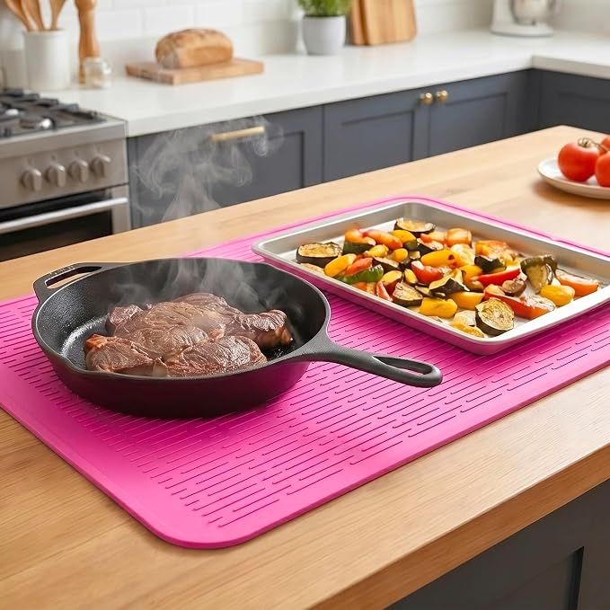 MicoYang Silicone Dish Drying Mat for Multiple Usage,Easy clean,Eco-friendly,Heat-resistant Silicone Mat for Kitchen Counter or Sink,Refrigerator or Drawer Liner Rose 3XL 28 inches x 18 inches