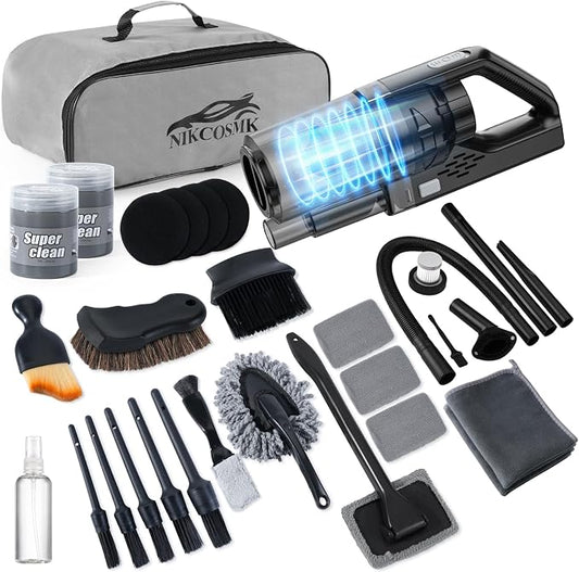 Car Cleaning Kit, Car Detailing Kit with Car Vacuum 8000PA High Suction, Car Interior Cleaning Supplies with Detailing Brushes, Windshield Cleaner Tool, Car Accessories for Men & Women