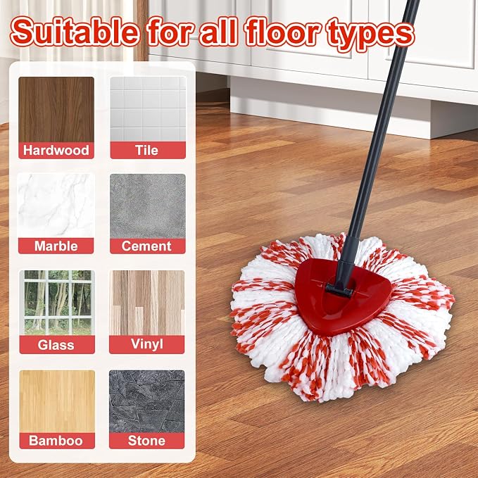 3 Pack Deep Clean Refill Compatible with O Ceda EasyWring Spin Mop & Bucket System Microfiber Mops Heads Refill for Oceda Easywring 1 Tank Spin Mop System, 40% More Cleaning Power, Scrub Pad