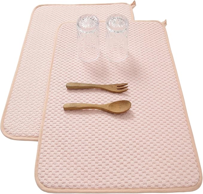 2 Pack Microfiber Dish Drying Mat for Kitchen Counter,Ultra Absorbent Dish Drainer Mat ,Dish Drying Pad , Dish Rack Mat 20×15 Inch (Dusty Pink)