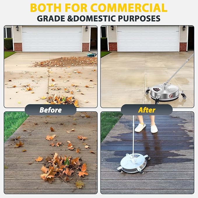 Dalmbox 14" Pressure Washer Surface Cleaner with 4 Wheels, 1/4" Quick Plug, Stainless Steel Housing, 4000 PSI, Pressure Washer Surface Cleaner Attachment for Patio, Courtyard, Concrete, Sidewalks
