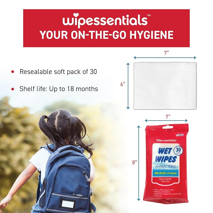 WipeEssentials Hand Sanitizer Wipes for Adults & Kids - 30 Count, 12 Packs | Alcohol-Free, Moisturizing Sanitizing Wipes with Aloe Vera & Vitamin E - Unscented & Travel Size With No Soapy Residue