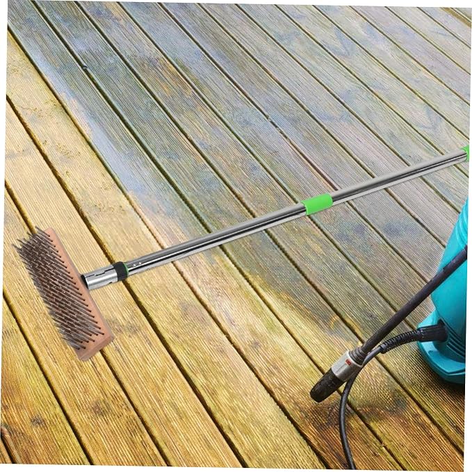 Long Handle Scrub Brush Stiff Bristle Stainless Steel Brush for Outdoor Cleaning for Concrete Pool Surfaces Removes Moss Tough Stains