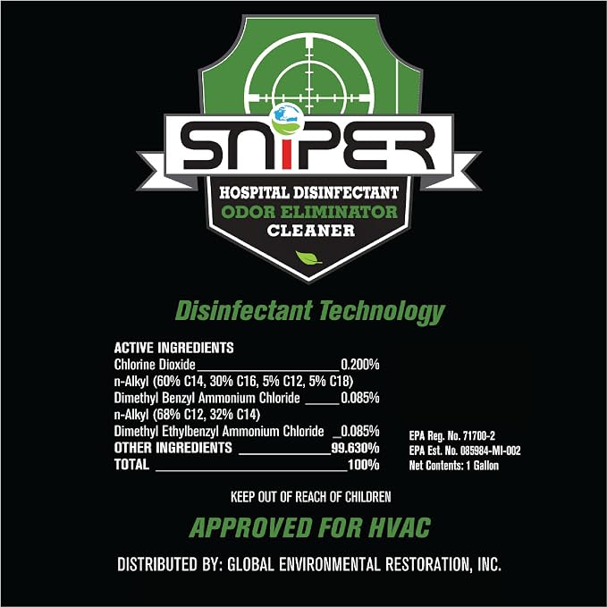 SNiPER Hospital Disinfectant, Odor Eliminator & All-Purpose Cleaner, Made in the USA, 4 Ounce Spray, 12-Pack