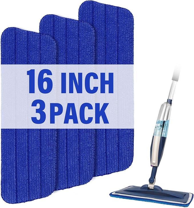16.5" Microfiber Mop Pads Refills, 3 Pack Reusable Replacement Heads | reusable wet mop refills, machine washable for 14-16 inch spray mops, hardwood floors, dust cleaning & scrubbing