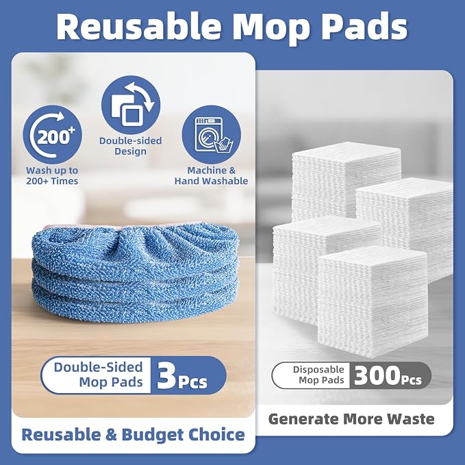 3 Pack Reusable Double-Sided Mopping Pads Compatible with Swiffer Sweeper Mop, Washable Wet & Dry Mopping Sweeping Cloth for Multi-Surface Cleaning, Dual-Sided Pad Refills (Not Include MOP)