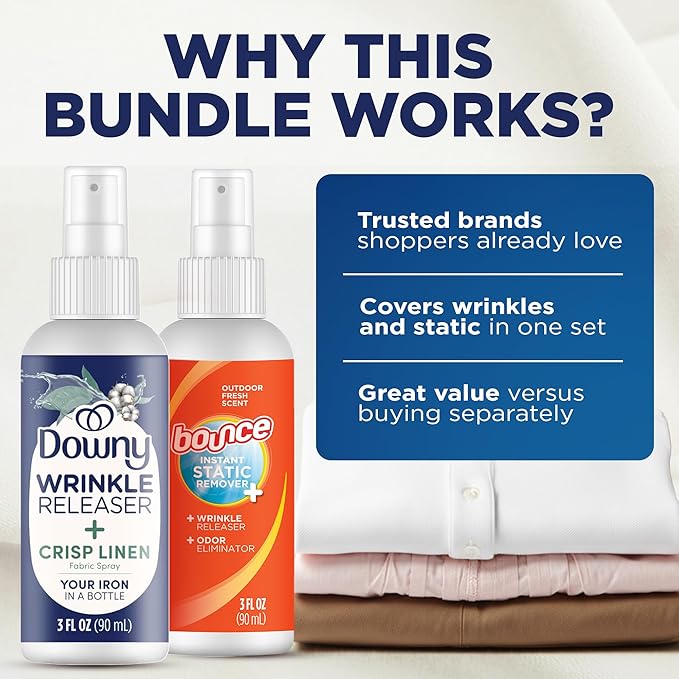 Downy Wrinkle Release Spray Bundle w/Bonus 3oz Bounce Spray Sample - 2 Pack