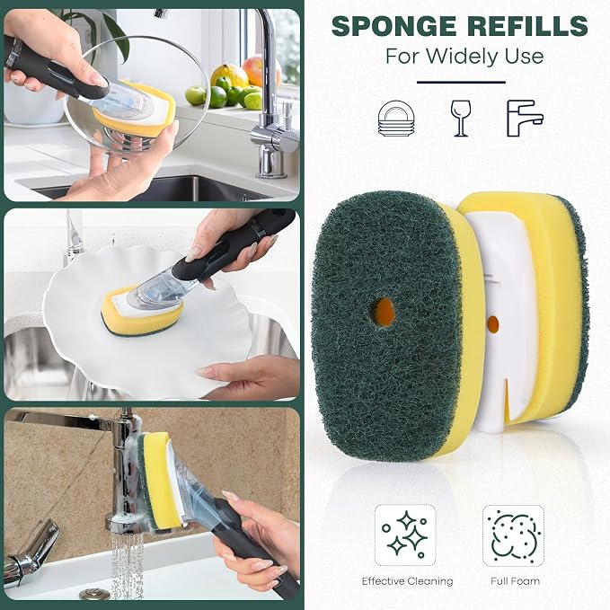 Sponge Brush Refills for OXO Soap Dispensing Dish Brush 8 Pack Refill Heads | Scrub Replacement Head for Scrubber Non-Scratch Sponge Replacement Head Fits Soap Dispensing Handle for Pots Pans Sink