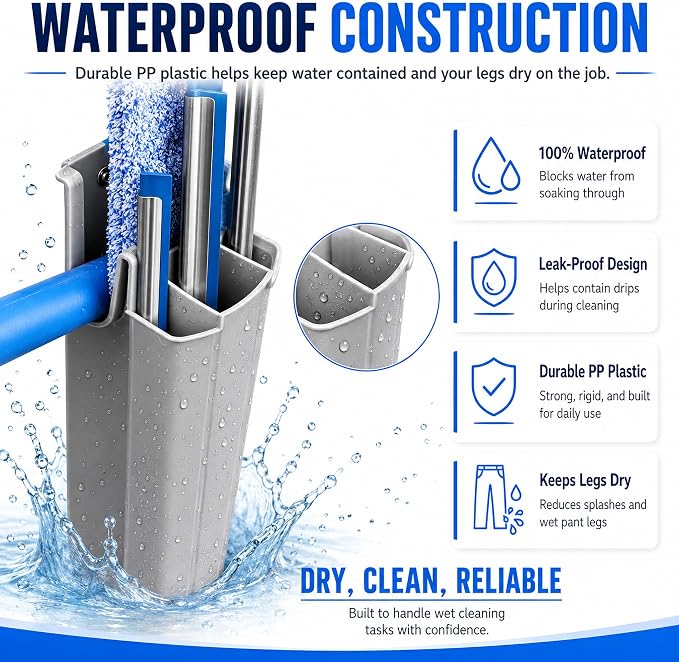 Window Cleaning Holster with Belt and Quick-Connect Leg Strap | Detachable Squeegee Holder Tool, Removable Side Bucket, Multi-Tool Waist Carry Design