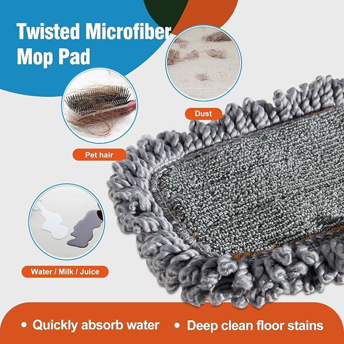 CLEANHOME Microfiber Mop Pads, 4 Pieces | Fit CLEANHOME Dust Mop: B09PBPGSJ3, For Floor Cleaning, Twisted Microfiber Replacement Pads