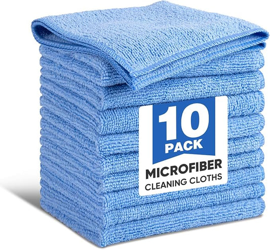 TEAWOO 10 PCS Blue Microfiber Cleaning Cloths, Highly Absorbent Microfiber Towels for Car, Kitchen, Bathroom and Household Cleaning, 11.8" X11.8