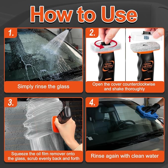 Glass Oil Film Remover for Car, Hand-Held Glass Emulsion Cleaner, Glass Cleaner Automotive Oil Film Cleaning Brush for Car Windows, Windshield and Mirrors, Improve Driving Visibility